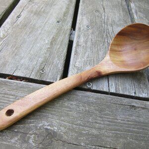 Wood Soup Spoon Ladle Natural Gravy Rice Hanging Hole 10.5" Long Approx.